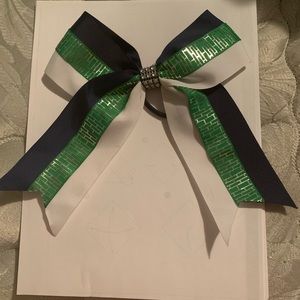 Big Hair Bow! Navy, green, white, and silver.